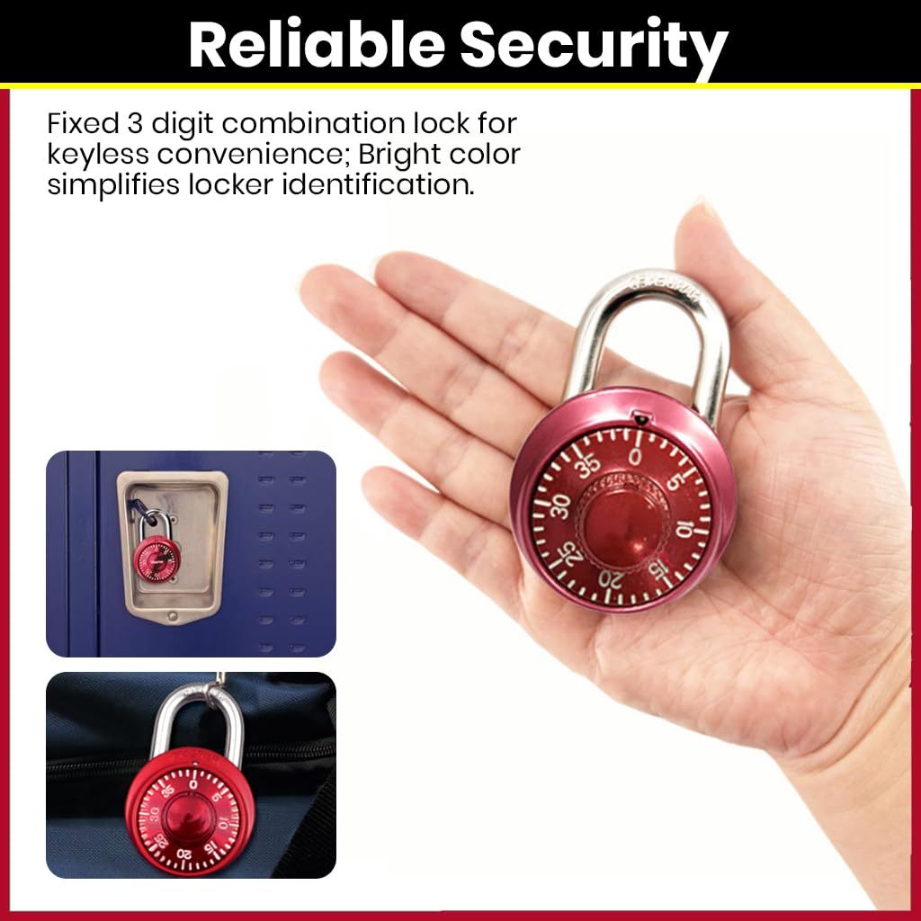 HASTHIP Combination Padlock for Gym Lockers and Gates with 40mm Dial | Anti Cut Metal Lock Red