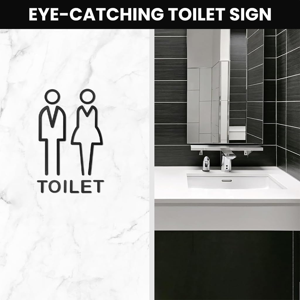 HASTHIP® Acrylic Adhesive Backed Men's and Women's Bathroom Sign, Bathroom Door Signs, Restroom Signs for Business,Bathroom Signage (Golden)-Black