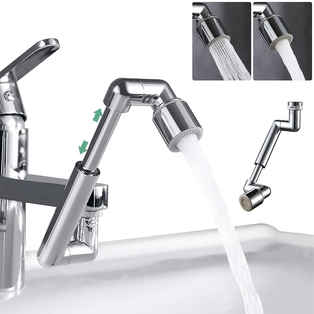 HASTHIP Faucet Extender for Kitchen and Bathroom with 1440° Swivel Arm and Brass Body | 2 Water Flow Modes