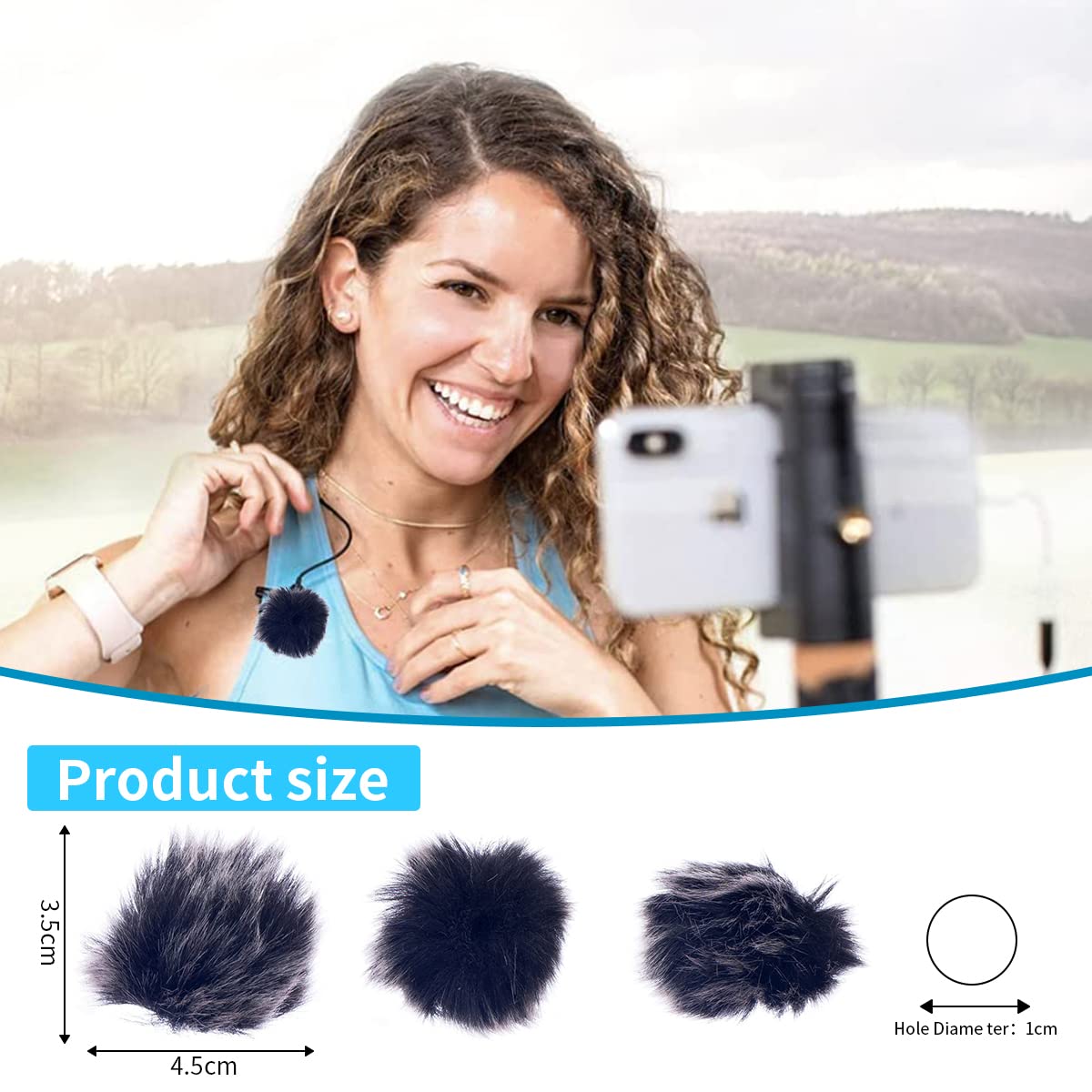 Proberos® Imported Black Fur Microphone Windscreen for Lapel Lavalier Mic, Outdoor Furry Windscreen Dead Cat for Mic, Cover Mic Filter Lapel Microphone Mic Fur Windscreen Wind Muff Windshield Mic Accessories