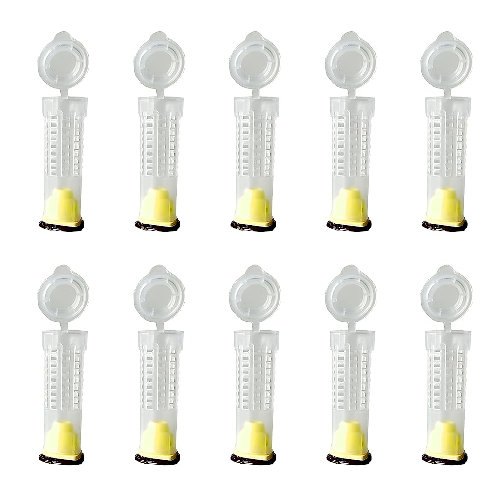 HASTHIP Queen Bee Cages for Safe Introduction with Candy Plug Bottom and Vented Design | 10Pcs 2.6cm x 7.8cm Reusable Plastic