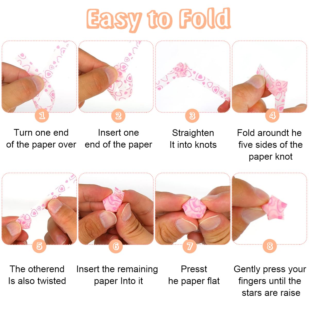 HASTHIP Heart-Shaped Origami Paper for DIY Crafts with 210 pcs 8.6 in Glossy Strips | 10 Colors Glow Design