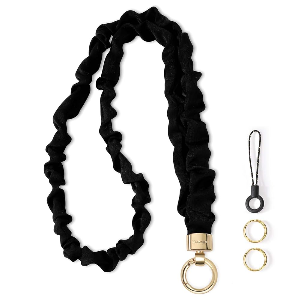 HASTHIP® Stretchy Scrunchie Key Lanyard for Women & Girls – Retractable Neck Strap, Stylish Glasses Chain, Eyeglass Holder, ID Badge & Keychain Cord, Non-Slip Eyewear Retainer, Black