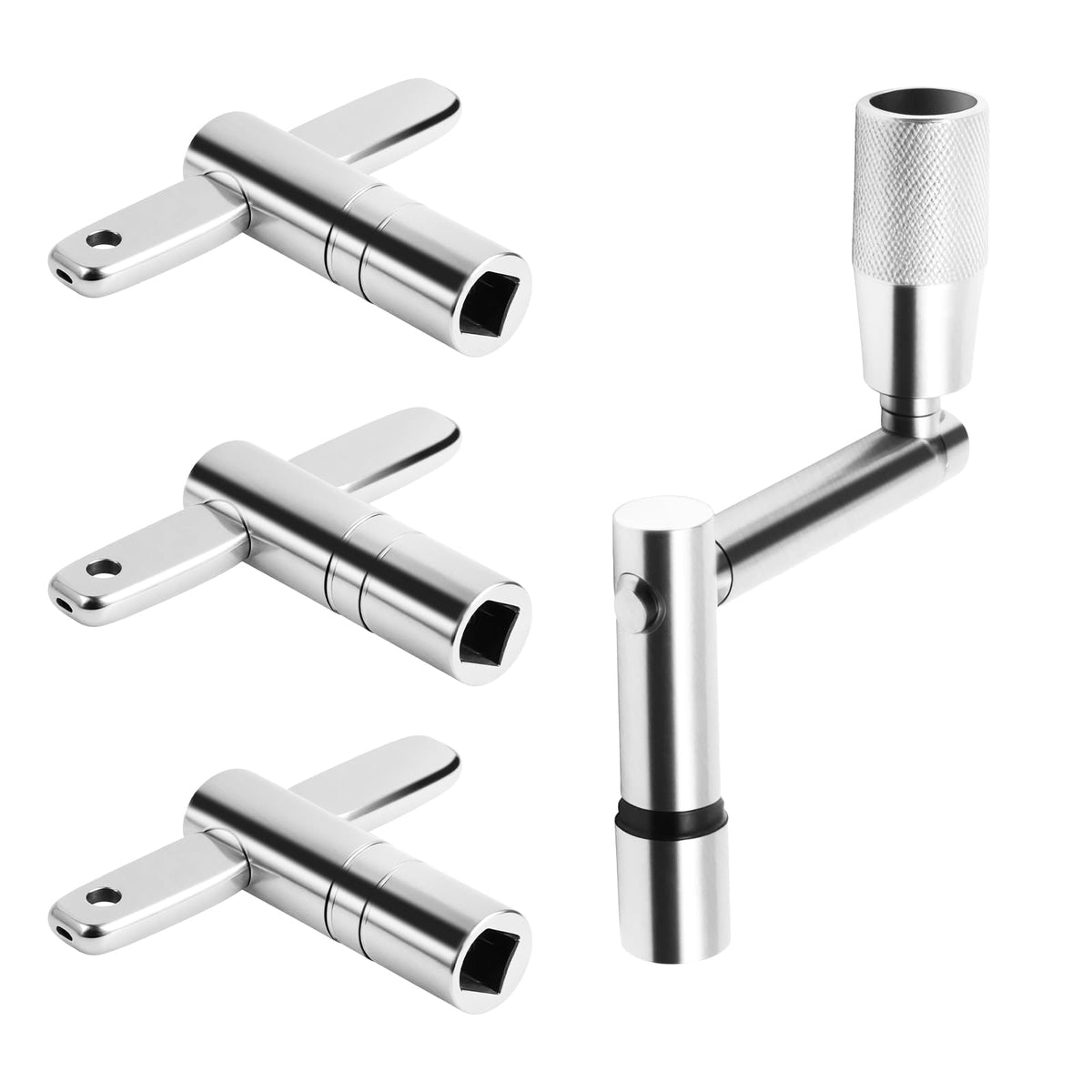 HASTHIP® Juego de Llaves de afinación de batería de Acero Inoxidable de 4 Piezas, 3 Llaves estándar de Cuadrado y 1 Llave Rotatoria rápida, Kit Universal para Todos los Bateristas