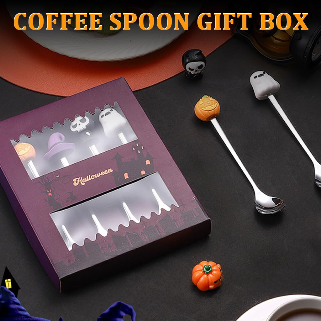 HASTHIP Halloween Coffee Spoons for Festive Drinks and Desserts | 4PCS Stainless Steel Set