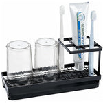 HASTHIP Toothbrush Holder for Bathroom with Pull Out Drip Tray and Cup Drain Rack | Metal Black Organizer Stand