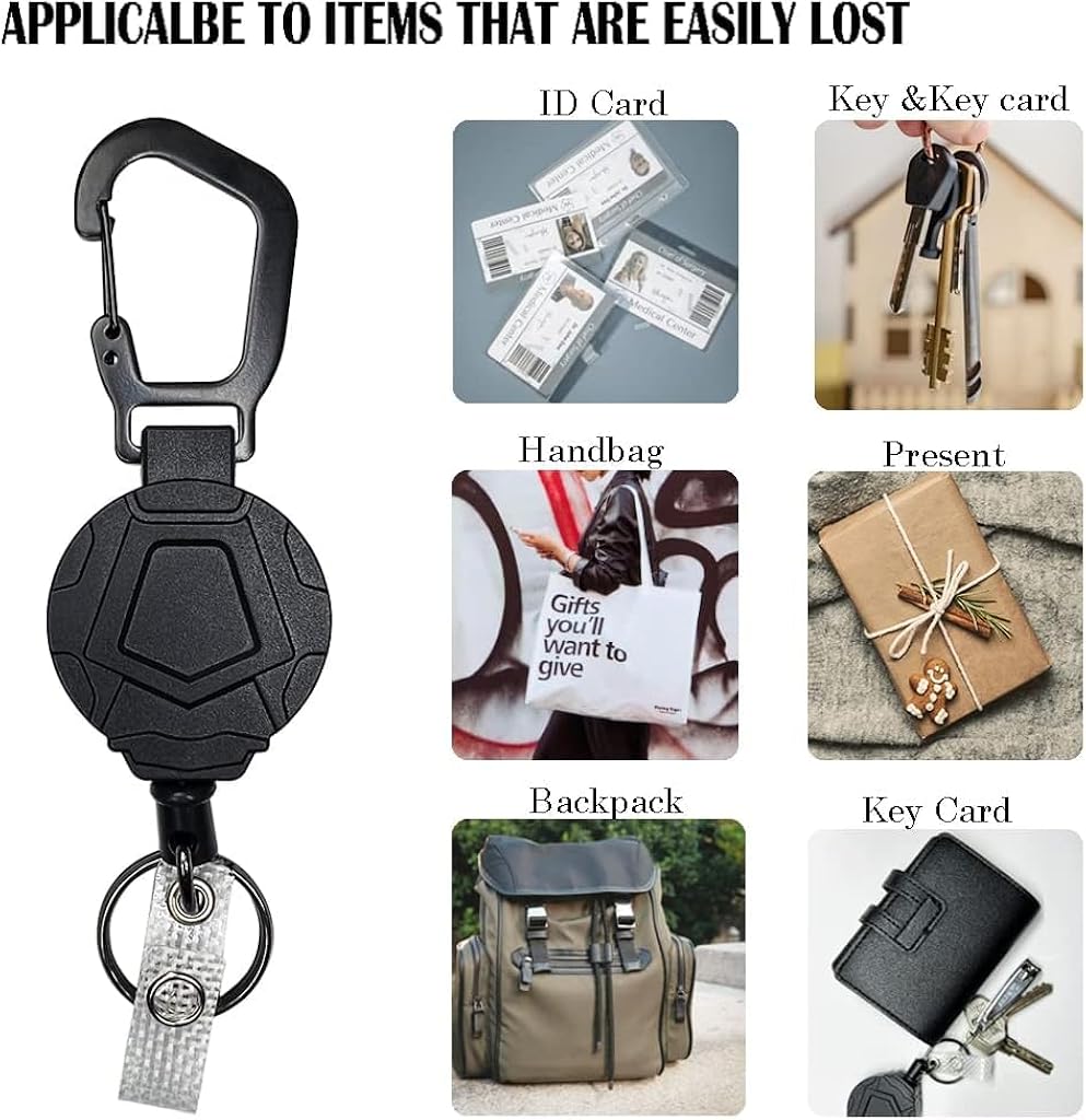 HASTHIP® Portable Retractable Keychain with ID Badge Holder Clip Heavy Duty Carabiner 31 Inch Metal Reel Easy Access Outdoor Anti-Lost 2PCS