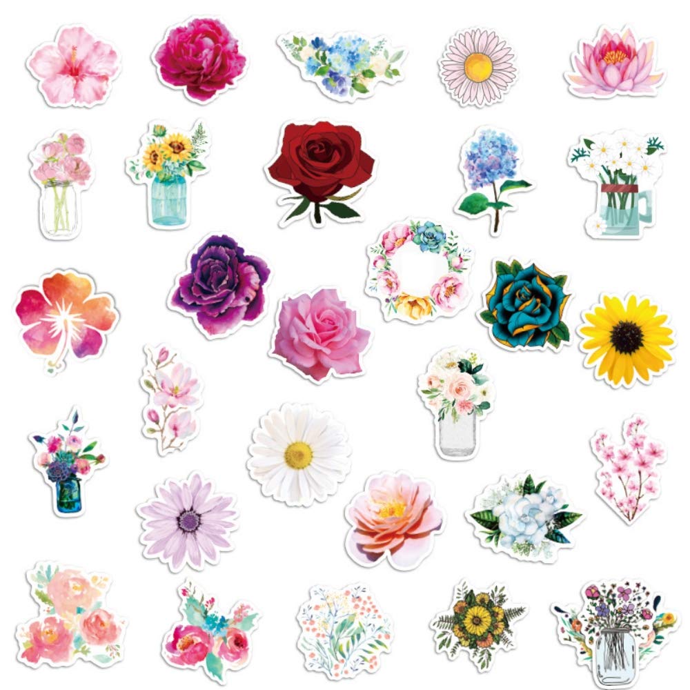 46 Pieces Polyvinyl Chloride Waterproof Spring Flower Plant Stickers, Journaling Stickers for Journal Scrapbook Phone Case Stickers Aesthetic (Multicolour)