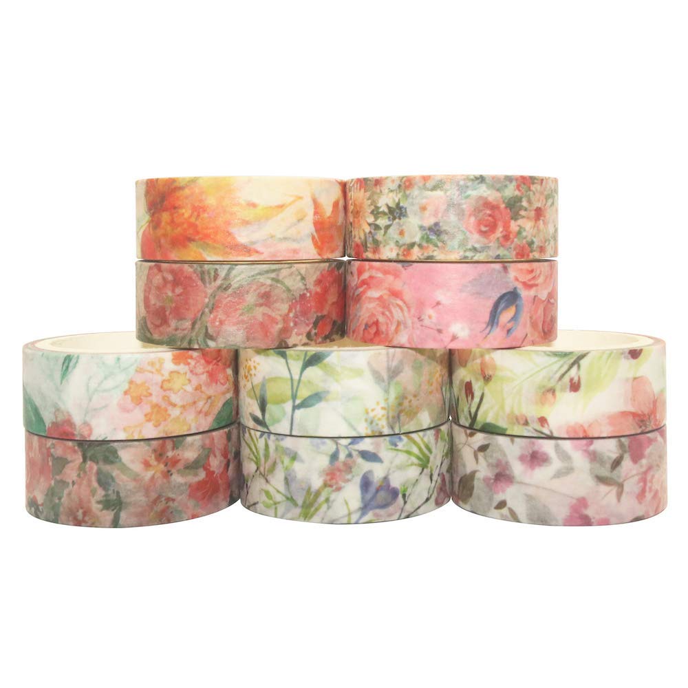 10 Roll Washi Tapes Set Spring Flower Colour Tapes Decorative Tape Craft Supplies for DIY Craft,, Journal Supplies, Gift Wrapping, Scrapbooking