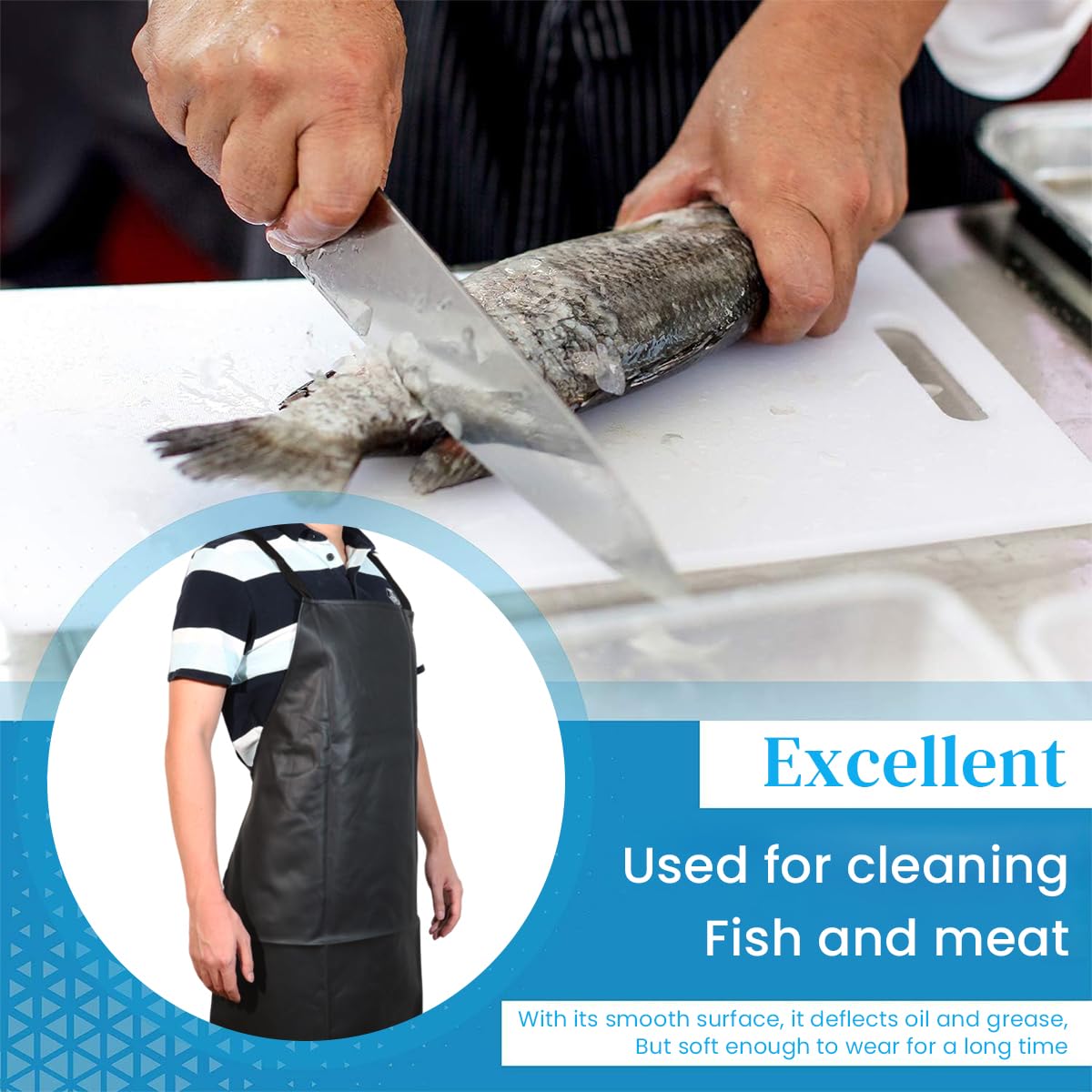 HASTHIP Apron for Dishwashing and Workshop with 43 in Length Featuring Cross Back Straps and PVC Vinyl Black