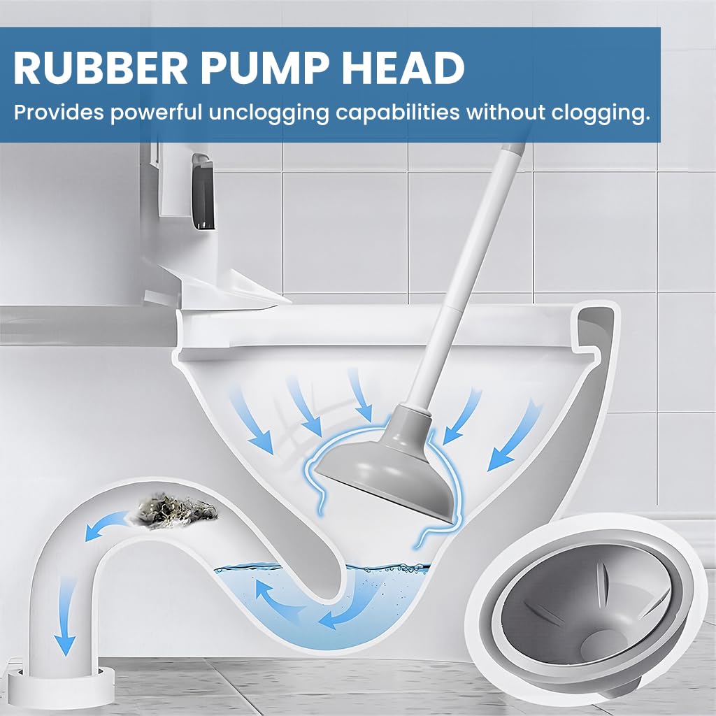 HASTHIP Toilet Brush Kit for Bathroom Cleaning with 3 Piece Set and 360° Deep Scrub | Plunger and Storage Rack