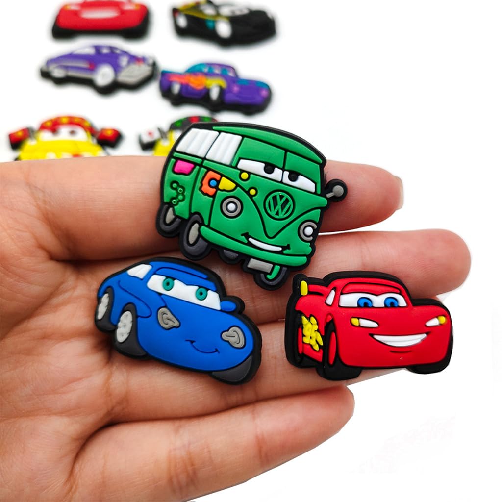 20pcs Car Shoe Charms for Clog Sandals Shoes DIY Decoration, Cartoon HyperCar Shoes Charm MegaCar PVC Race Cute Clog Pins for Boys Holiday Birthday Gifts Party Favor