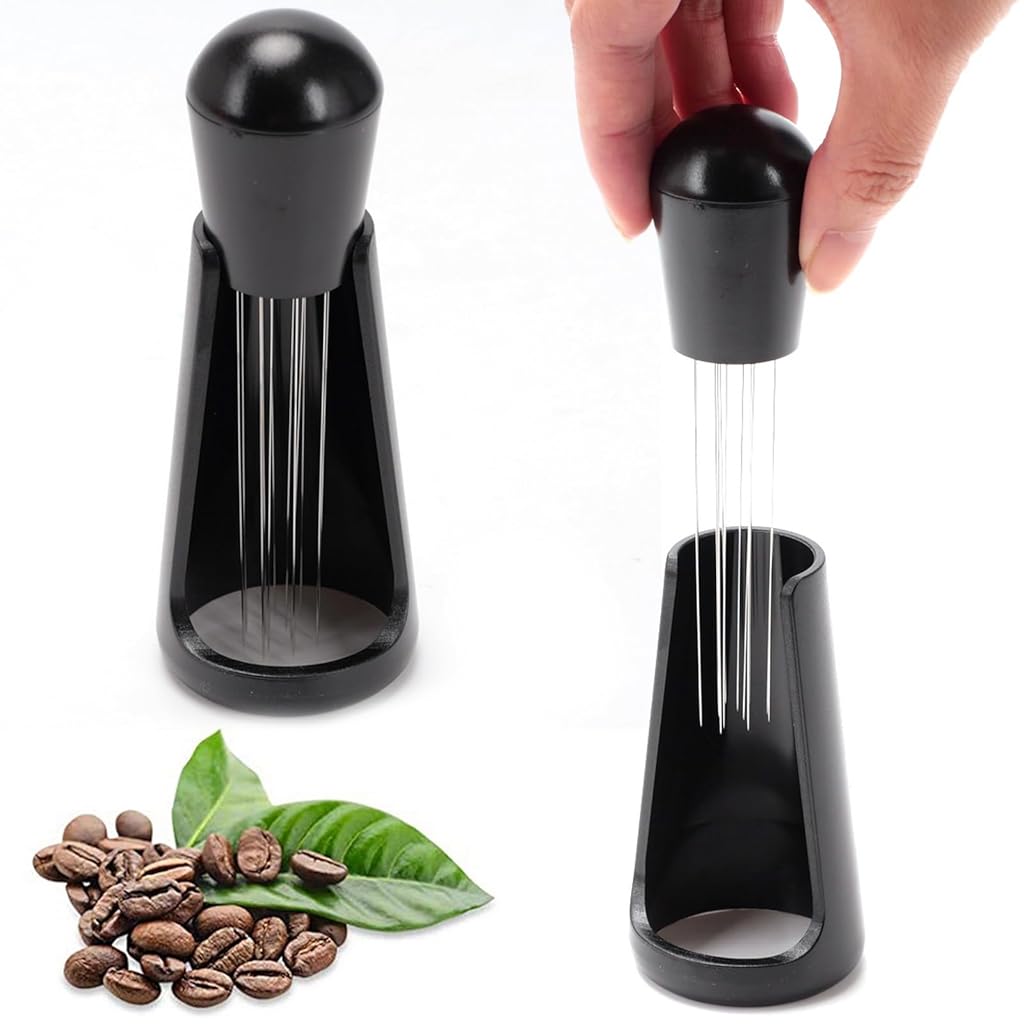 HASTHIP® Coffee Stirring Tamper Distributor Tool Espresso Needle Stirrer Stirring Tool with Stand 304 Stainless Steel 12 Needles 0.4mm Coffee Tamper