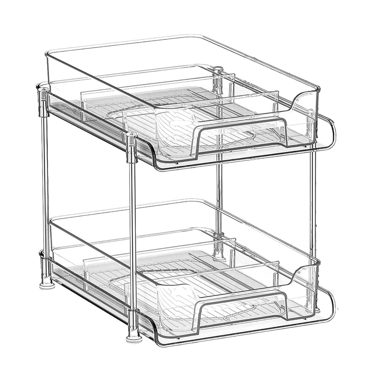 2 Tier Desk Storage Organizer, Clear PET Organizers Pull Out Sliding Desk Organizers Makeups Organizers Double Layer Desk Organizers for Office, Kitchen, Bathroom, Dressing Table