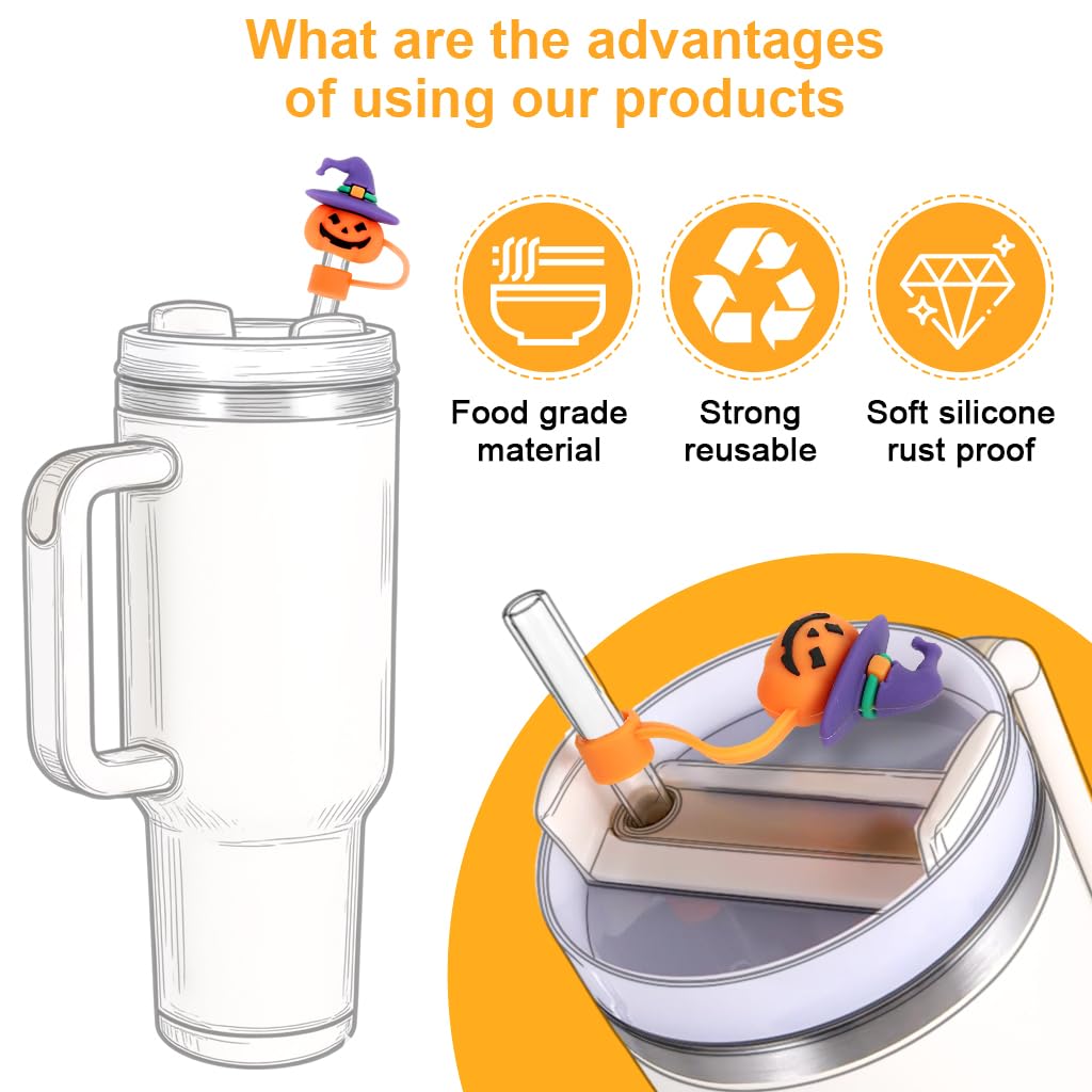 HASTHIP Silicone Straw Caps for Halloween Drinks with 8 Cute Designs 10mm Fit | Dustproof Tip Covers