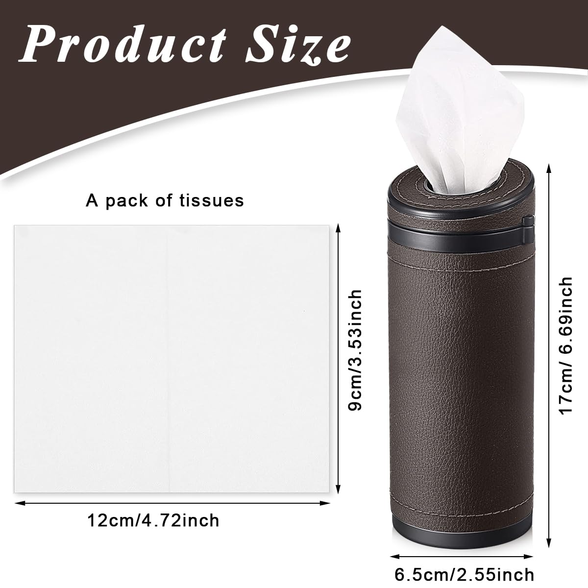 HASTHIP Car Tissue Paper Holder for Cup Holder with Hidden Glass Breaker 2.6×6.8 in PU Leather | Ideal for Car Van Office Use