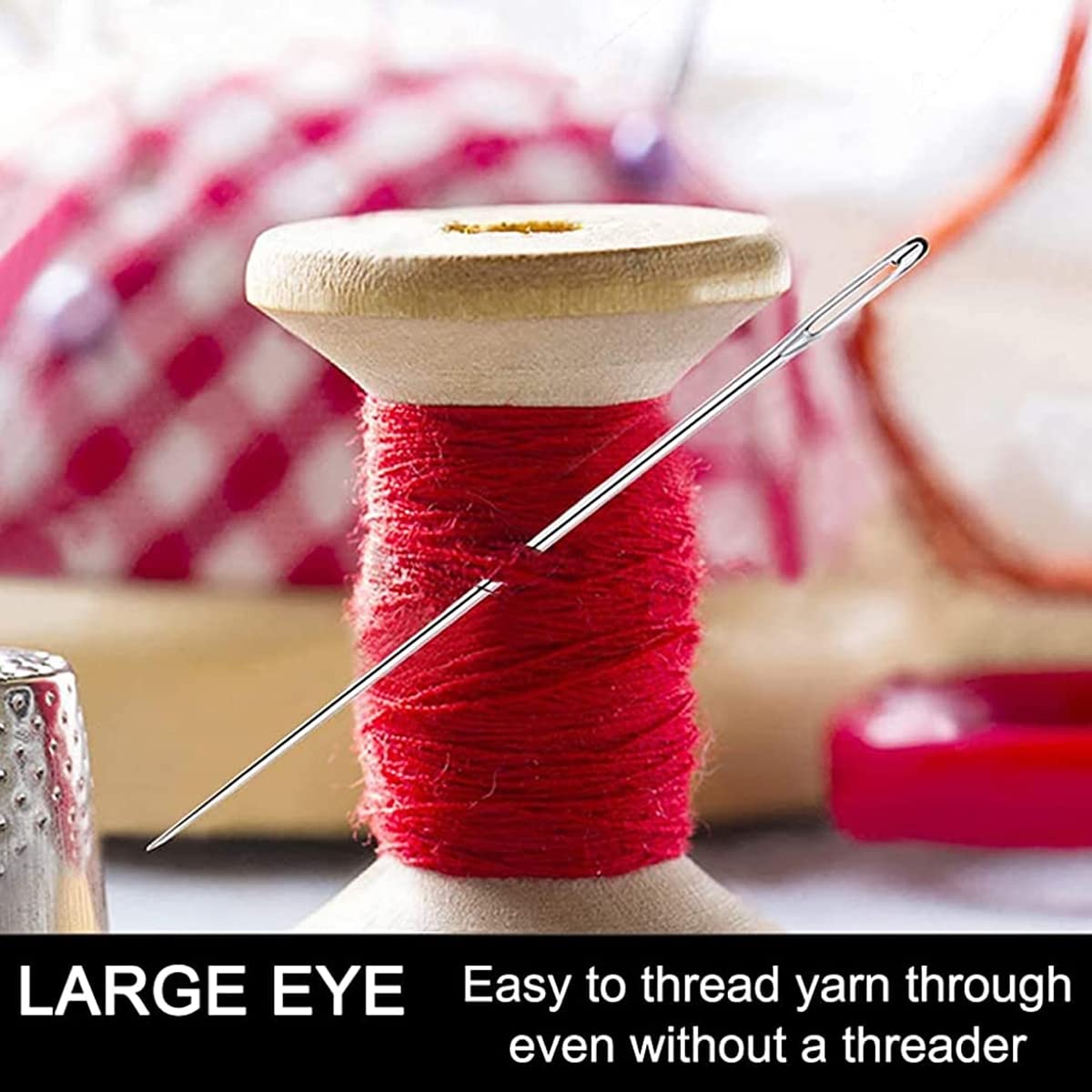 HASTHIP Sewing Needle Set for Leather Craft with Thread Cutter and Thimble | 25pcs 5 Sizes Stainless Steel