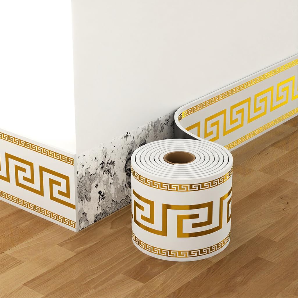 HASTHIP Skirting Line Stickers 16.4ft for Wall Corners with Waterproof PVC & Greek Key Pattern Trim