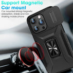 HASTHIP® Folding Phone Ring Grip & Sliding Camera Cover for iPhone 15, 6.1 Inch - Slim, Durable, Anti-Scratch, Shockproof Case with Kickstand - Multifunctional and Fashionable Design, Black