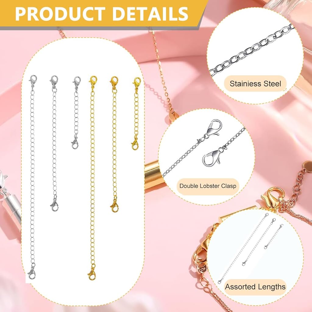 HASTHIP® 12 Piezas Cierres Magnéticos para Joyería y Extensores de Collares de Oro y Plata,Cadenas Ajustables Diferentes Tamaños Estilos,Extensores Cierres Magnéticos Resistentes
