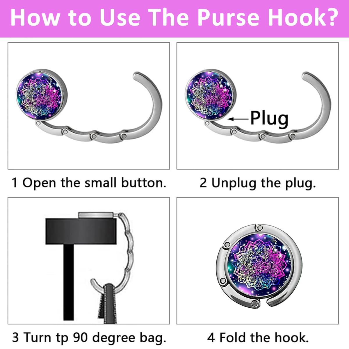 HASTHIP Bag Hanger for Desk and Table with Folding Hook Design | 3Pcs Aluminum Alloy Set