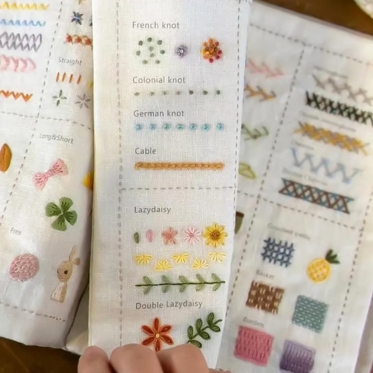 HASTHIP Embroidery Stitch Fabric Book for DIY Learning with Visual Samples | Ideal for Beginners and Experts