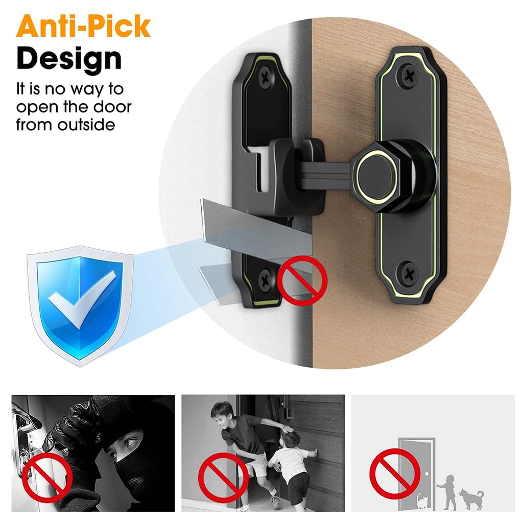 HASTHIP Door Latch for Gates Doors and Cabinets with 90° 180° Design | Glow in the Dark Zinc Alloy Lock