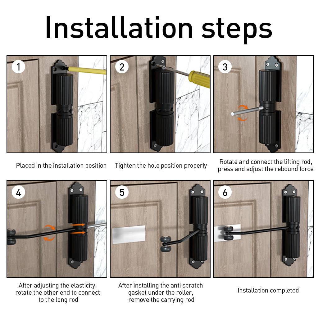 HASTHIP Door Closer for Wooden and Metal Doors with Adjustable Spring | Zinc Alloy Black 60 kg
