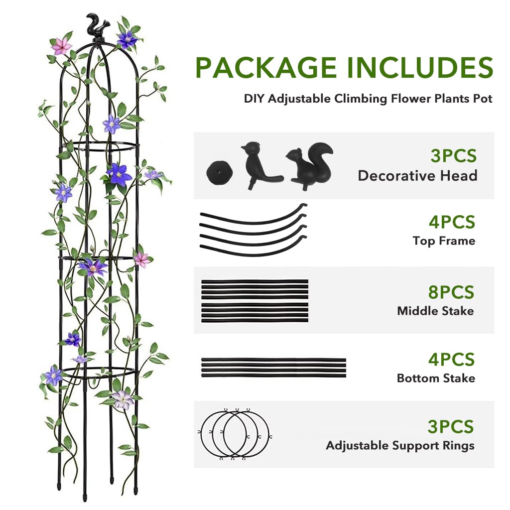 HASTHIP® 120CM Trellis for Climbing Plants, Plastic Climber Support for Plants, Adjustable Connectable Round Plant Support Sticks, Plant Support for Climbers, for Clematis, Roses, Tomatoes, Ivy