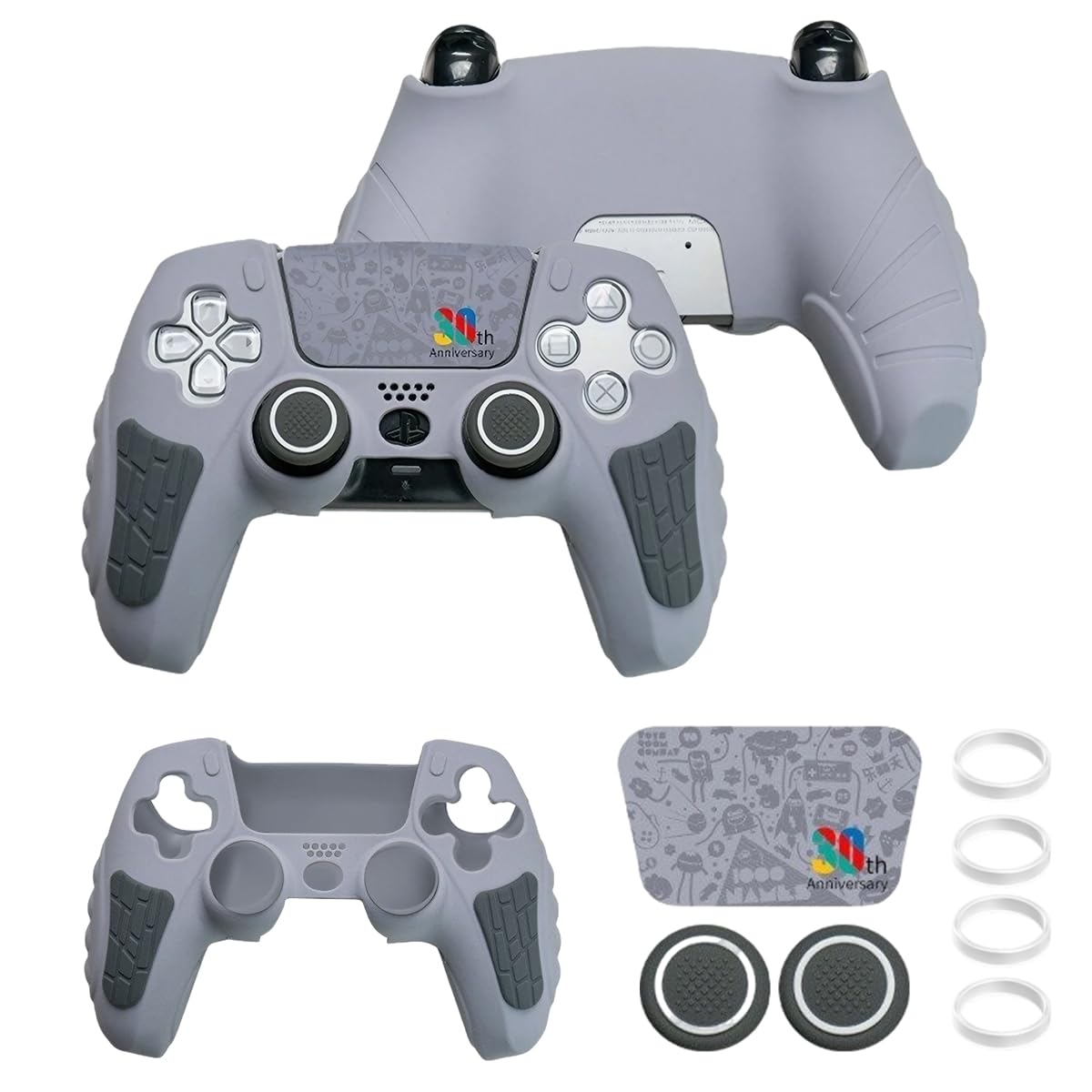 HASTHIP® Funda de Silicona para Mando PS5, Edición 30 Aniversario, Cubierta Protectora Personalizada con Agarre Mejorado, 2 Tapas de Joystick y Pegatina para Touchpad