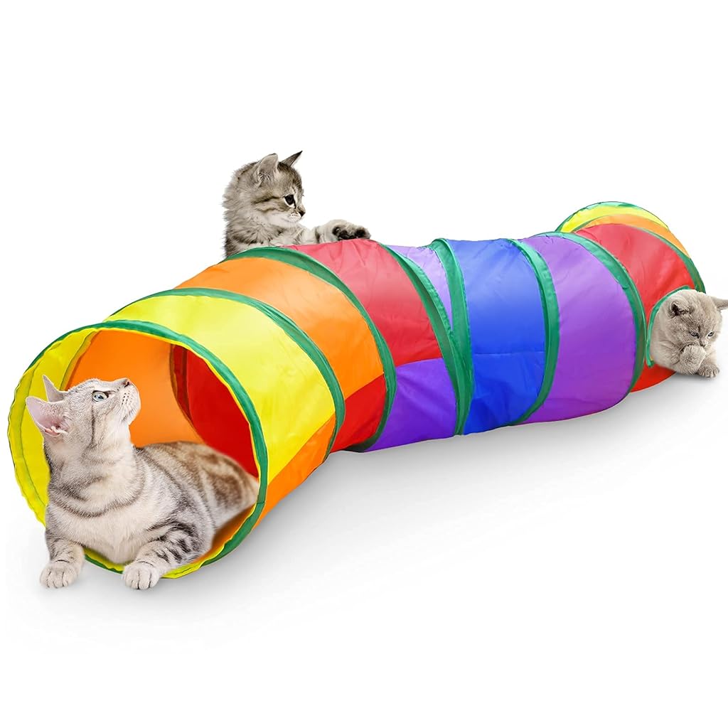 HASTHIP® Túnel para Gatos Interior y Exterior,Juguete Interactivo para Mascotas,Túnel Plegable y Espacioso con Ventanas Cama de Juego Gatos Gatitos Cachorros Conejos (2 Vías)