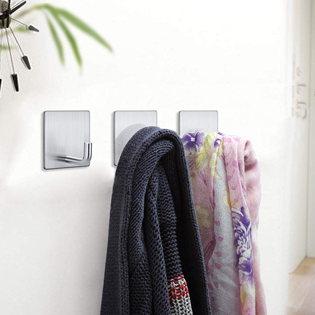 HASTHIP® Hooks for Wall Without Drilling Heavy Duty Stainless Steel Waterproof Self Adhesive Hook for Hanging Coat Hat Towel Kitchens Bathrooms Offices No Drill Needed Pack of 4