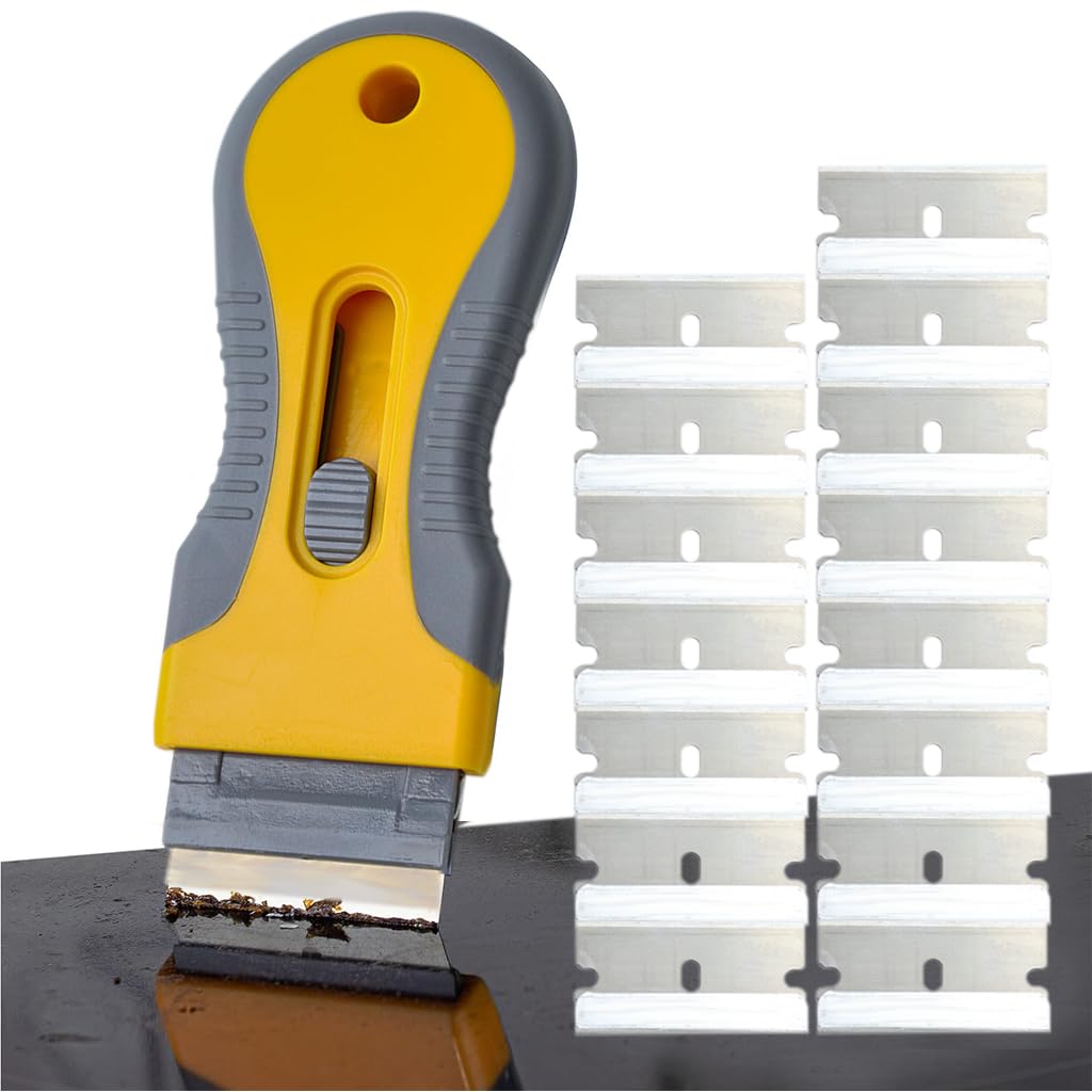 HASTHIP Retractable Metal Scraper for Stain and Glue Removal with 15 Blades | Ergonomic Safe Design