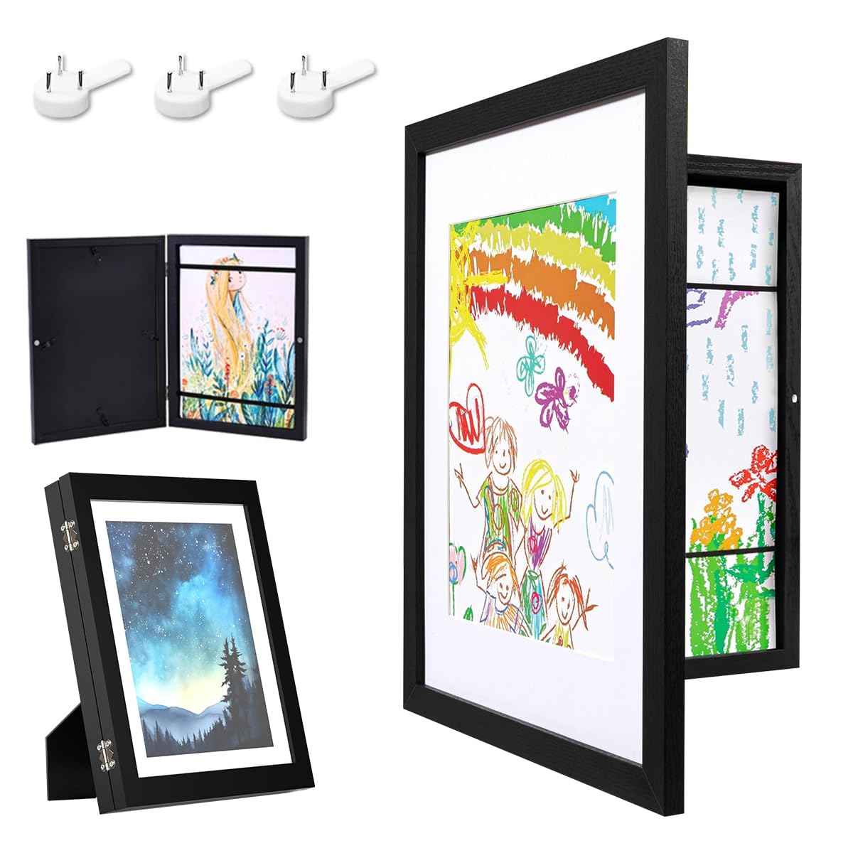 HASTHIP Kids Artwork Frame for Paintings with Front Opening 8.3x11.8 in | Black Display