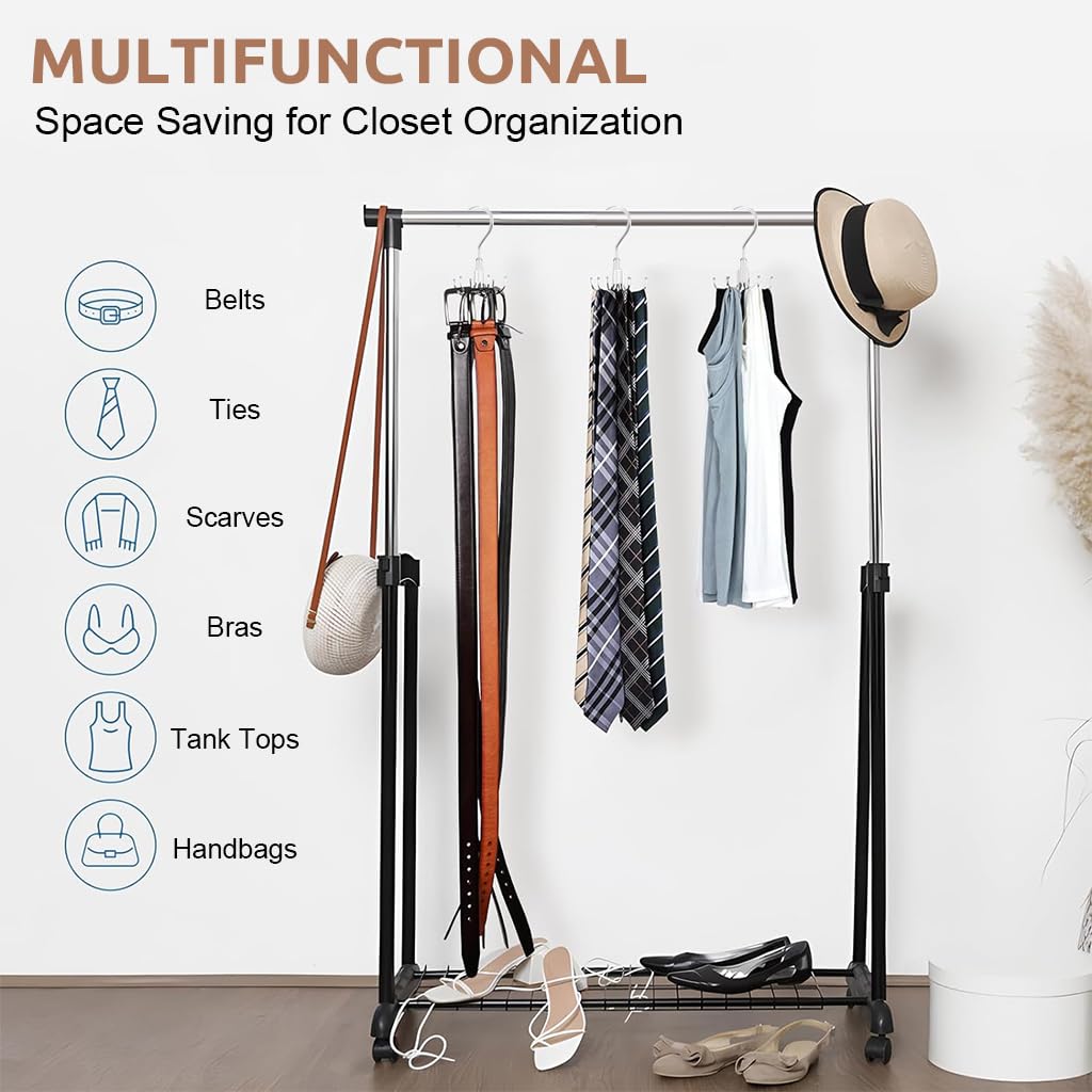 HASTHIP Tie Organizer for Closet Storage with 8 Hooks and 360° Rotatable Nylon Hanger | Space Saving Wardrobe Access