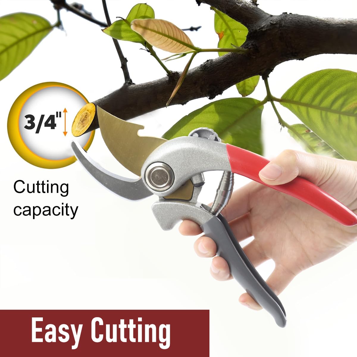 HASTHIP® Gardening Bypass Pruner 7.8 Inches SK5 Steel Hand Pruner with Safety Lock Anti-slip Rubberized Handle Design Spring Loaded Labor Saving Bypass Pruner for Shrubs, Flowers, Fruit Trees