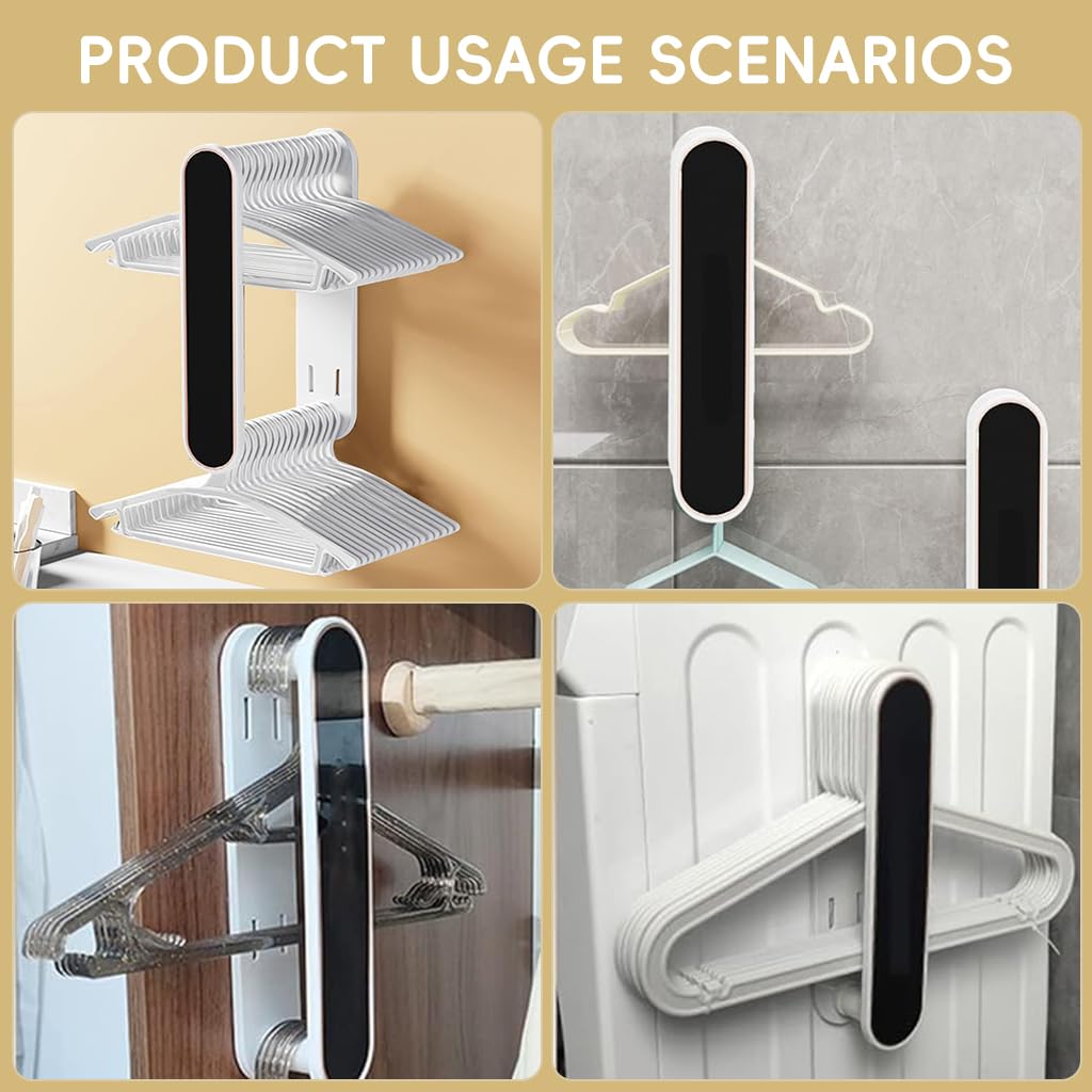 HASTHIP® Clothes Hanger Organizer Rack for 30-50 Hangers, Double Layer RetractableClothes Hanger Organizer Rack, Self Adhesive Clothes Hanger Storage RackSpace Saving Laundry Hanger Organizer