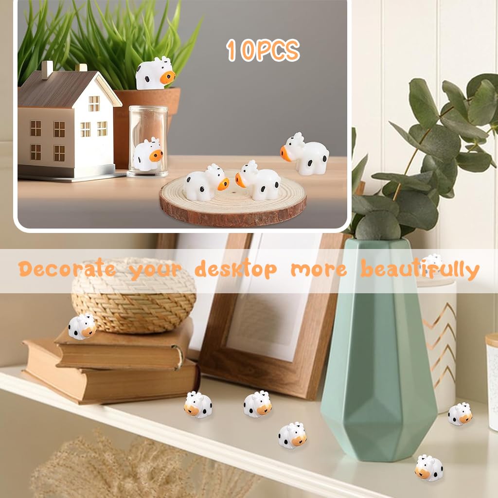 HASTHIP® 10Pcs Miniature Cow Cute Cartoonish Mini Cow Figurines Garden Resin Decoration Mini Cow Resin Miniature Decoration for Flower Pot, Planter, Desk, Flower Bed, Doll House Decoration
