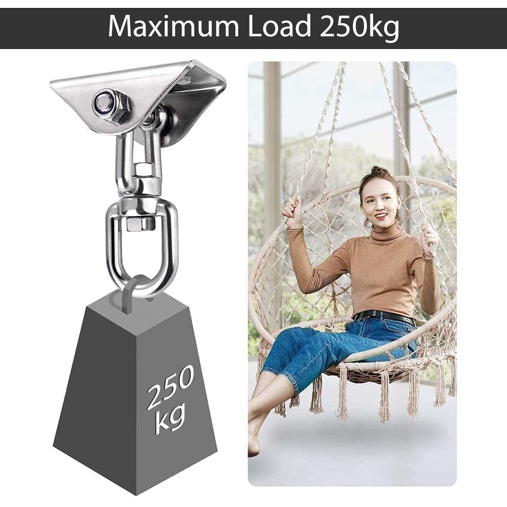 HASTHIP® Ganchos de Techo Giratorios 360° de Acero Inoxidable,Soporte Montaje Pesado para Hamaca,Silla Colgante Saco Boxeo Yoga Luces o Ventilador Carga Máx 250 kg Plata