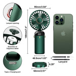 Mini Fan, Portable Fan with USB Charging, Hand & Desk Fan, 5 Speeds Fan with Lanyard, Fragrance Sheet and Base, Built-in 3000mAh Battery, Foldable 90°, LED Battery Level Display (Green)