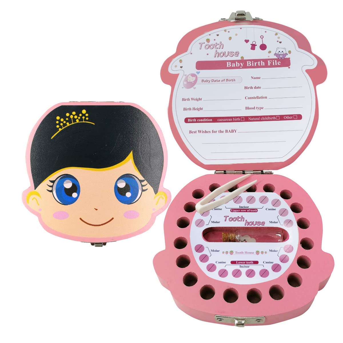 HASTHIP Baby Tooth Fairy Box for Kids with Slots for All First Teeth | 12.5 x 11.48 x 3 cm Wooden Keepsake Organizer