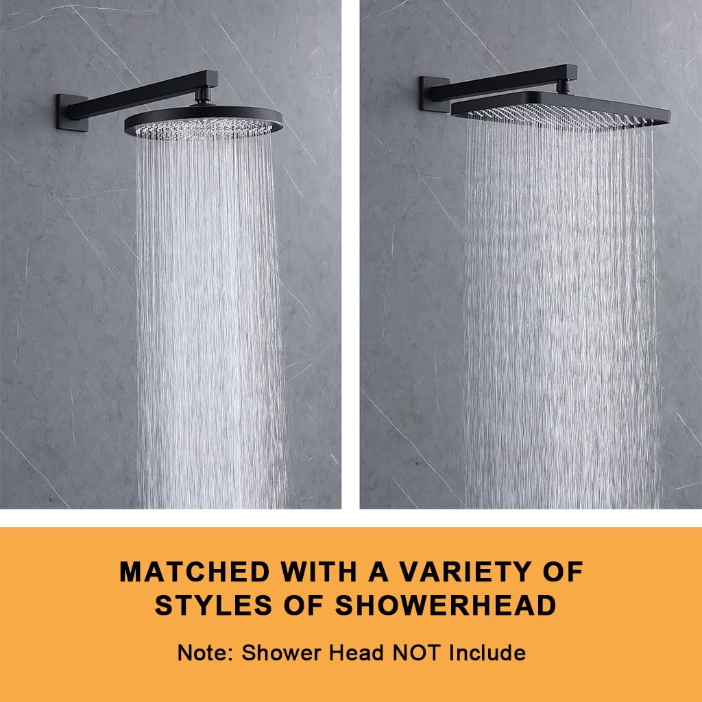 HASTHIP Stainless Steel Overhead Shower Arm for Flush Mount Showers featuring 11.8 in Matte Black Extension | Universal Wall Mounted Design