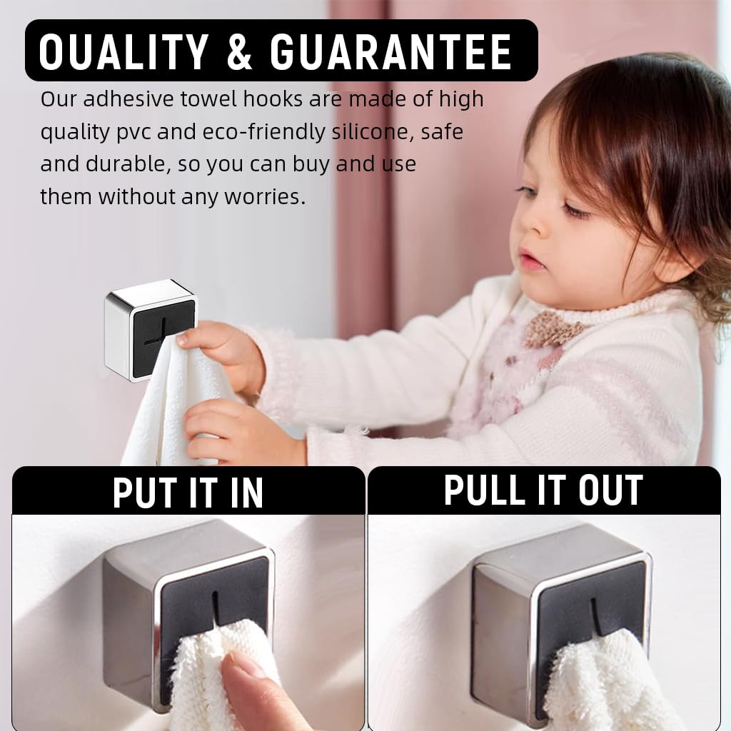 HASTHIP Self-Adhesive Towel Holders for Kitchen and Bathroom with Push-In Snap Grippers | 2Pcs No-Drill Wall Organizers