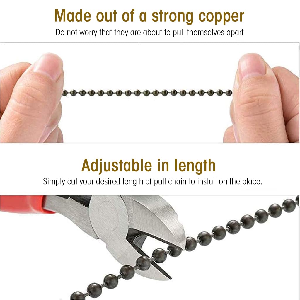 Bronze Ceiling Fan Pull Chain Set, Ceiling Fan Pull Chain Extender Bronze Pendant 12 Inch Chain Ornament Pendant Pull Chain with Connector Ceiling Fan Bulb&Fan Ceiling Fan Pull Chain (2 Pack)