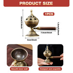 HASTHIP Incense Burner for Meditation with Swivel Bowl and Wooden Handle | Retro Alloy Decor