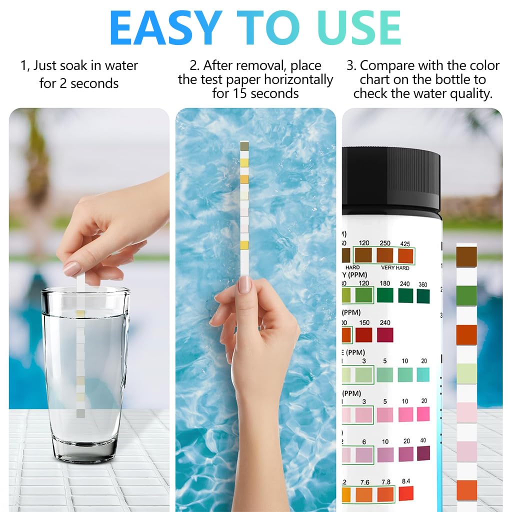 HASTHIP Pool Test Strips for Spa and Hot Tub Water Testing with 100 Counts | 7-in-1 PVC Accurate Results