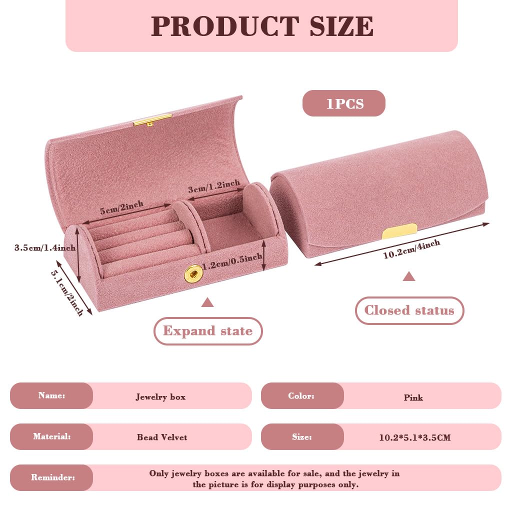 HASTHIP Jewellery Organizer Box for Women with Snap Button Closure in Pink Velvet | Portable Storage for Rings Bracelets and Earrings
