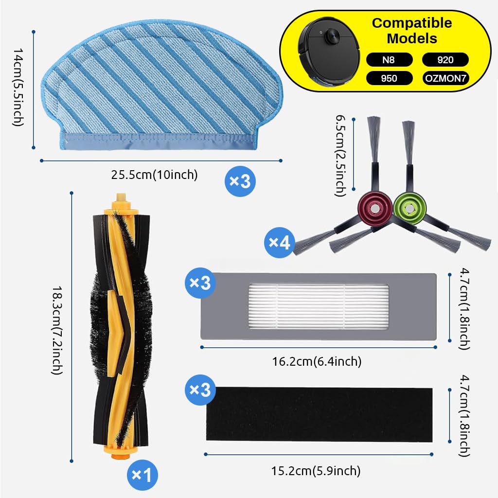 HASTHIP® Filter Brush Mop Cloth Set for Ecovacs Deebot Ozmo 920 950 T5 N5 N8 T5 Max, T5 Power Vacuum Deebot N8 Replacement Accessories for Deebot.