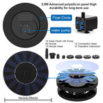 Solar Water Fountain for Garden, 1.5W Solar Water Pump with 6 Nozzles, Max 1.1m Water Column Solar Fountain for Home Garden Pond Bird Bath Pool