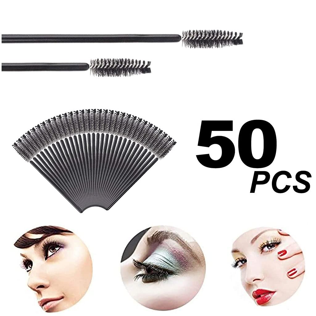 MAYCREATE® 50 Pcs Eyelash Brushes Mascara Wands Black Eye Lash Brush Spoolies for Eyelash Extension, Eyebrow Applicator and Makeup